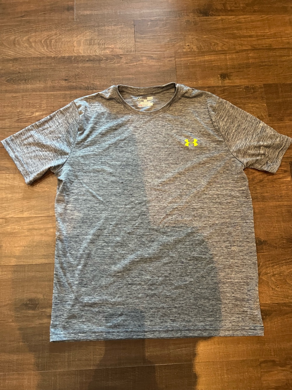 Under Armour Men’s Gray Heather Short-Sleeve Performance Tee with Yellow Logo